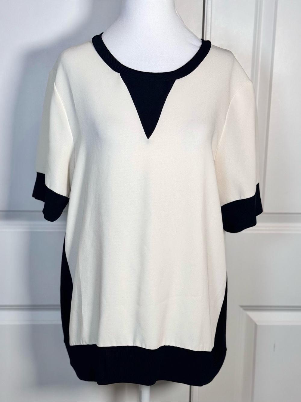 Rag & Bone Shanti Tee L Ivory Black Colorblock Quiet Luxury Workwear Top Career